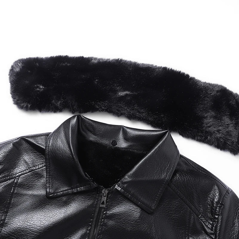 YJKVUR Men's Fleece-Lined Warm Faux Leather Jacket Waterproof Windproof Autumn Winter New Arrival Man Motorcycle Stylish Coat  BLACKBEARD OUTDOOR INDUSTRIES