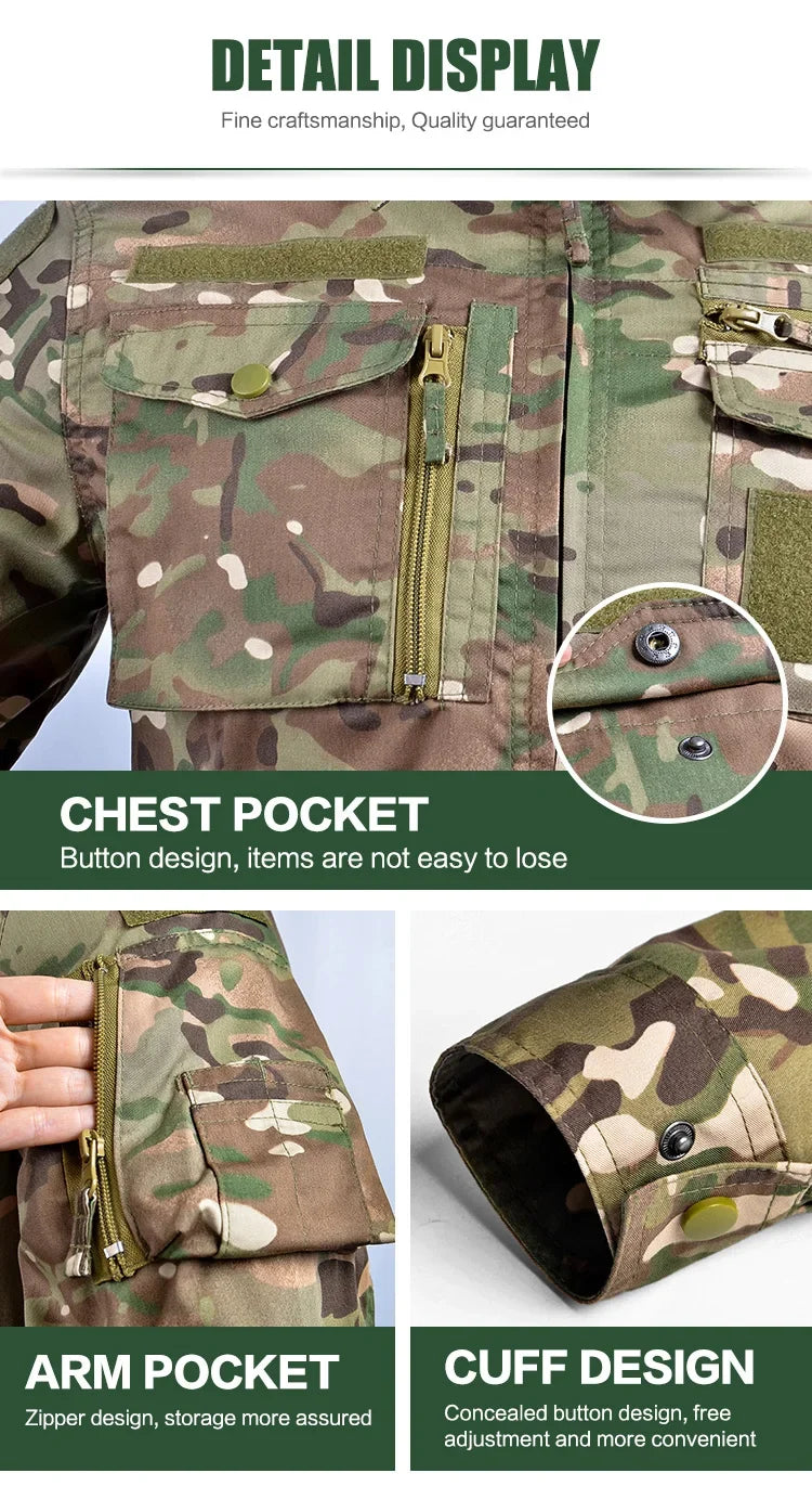 Set de Vêtements Tactiques BDU - Chemise et Pantalon Camouflage pour Entraînement en Plein Air, Randonnée, Chasse, Airsoft, Sniper, Combat, Ghillie Suit - BLACKBEARD OUTDOOR INDUSTRIES