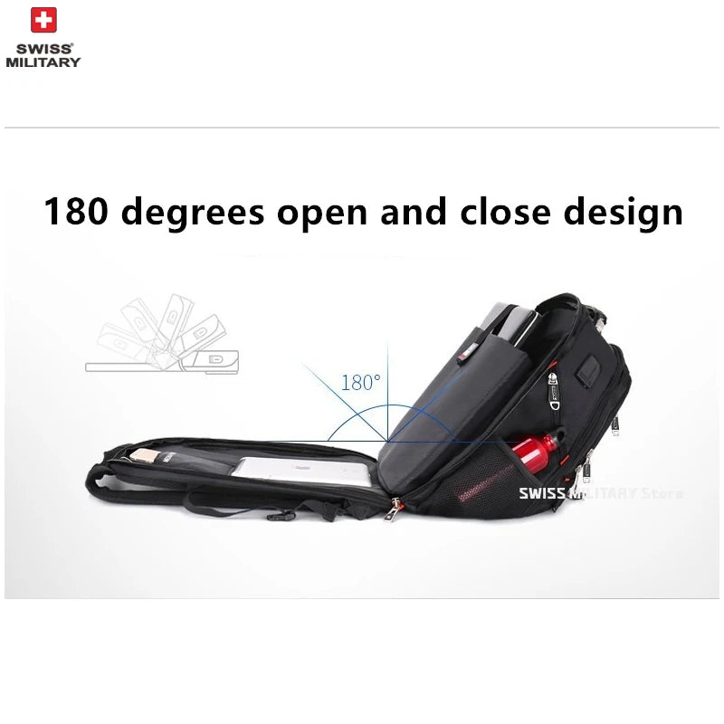 Sac à Dos SWISS 17" pour Ordinateur Portable - Imperméable, avec Port de Charge USB, Multifonction, Style Swiss - Sac de Voyage, de Randonnée et Scolaire - BLACKBEARD OUTDOOR INDUSTRIES