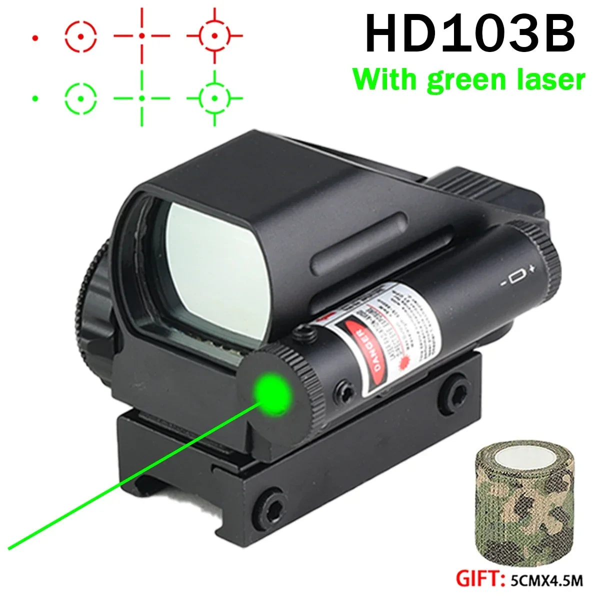 HD103 Red Dot Sight Rechargeable USB Type-C – 4 Réticules – Lunette de Visée Tactique pour Rail 20 mm - BLACKBEARD OUTDOOR INDUSTRIES