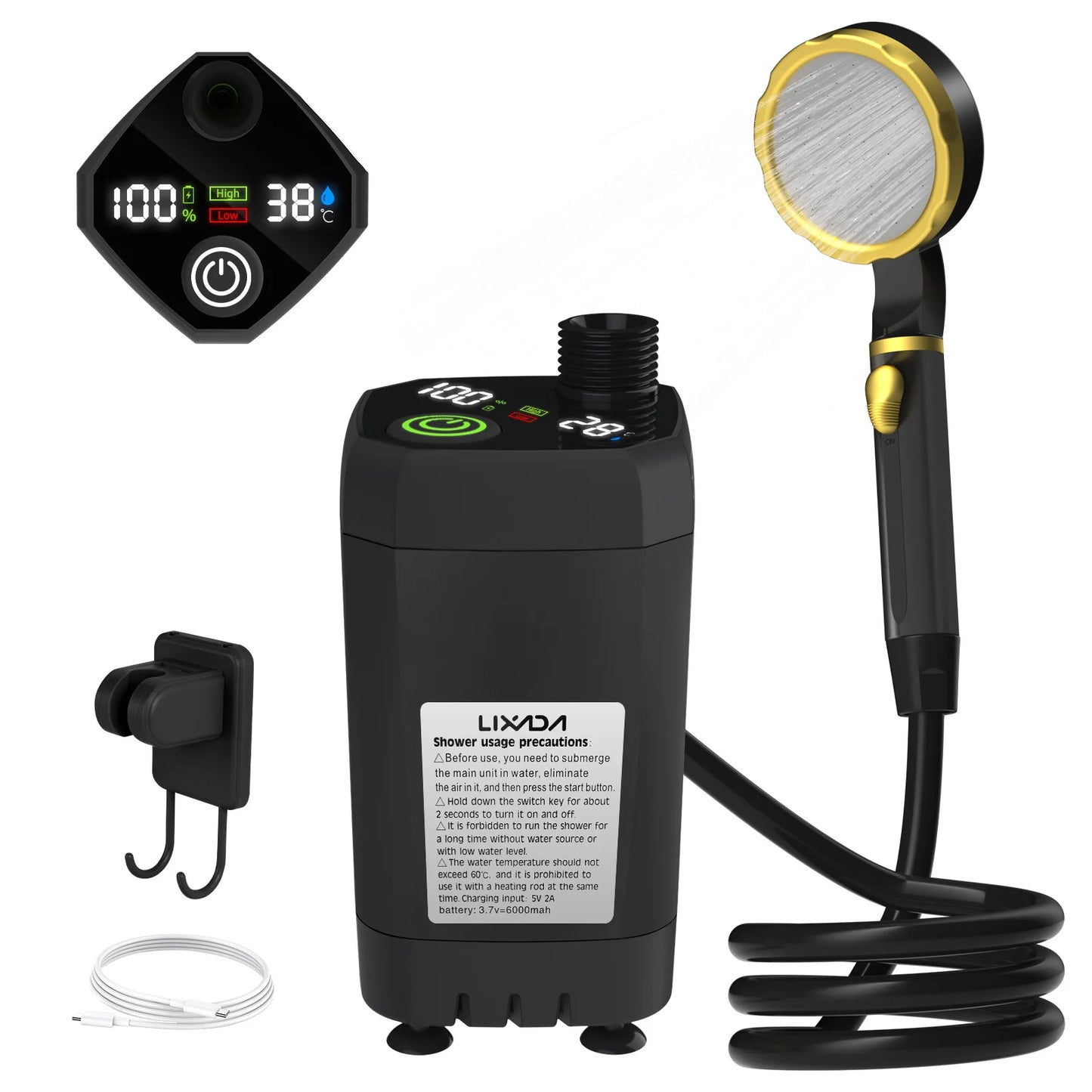 Kit de Douche Portable pour Camping – Pompe de Douche RV avec Écran Numérique Intelligent, Mode Éco Énergétique, Batterie 6000mAh – Idéale pour Aventures en Plein Air - BLACKBEARD OUTDOOR INDUSTRIES