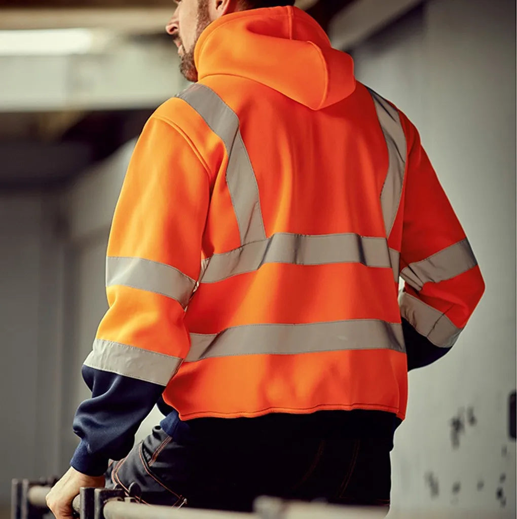 Sweat à Capuche Réfléchissant Haute Visibilité - Vêtement de Travail de Protection, Coloris Bloc, Fermeture Éclair - BLACKBEARD OUTDOOR INDUSTRIES