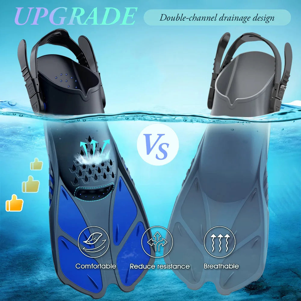 Palmes de Plongée Réglables Adulte – Fins Courtes en Silicone Ouvertes au Talon, Natation, Snorkeling, Voyage - BLACKBEARD OUTDOOR INDUSTRIES