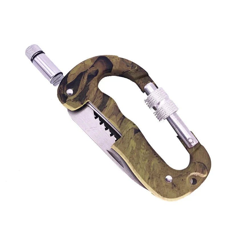 Outil Multi-fonction 5 en 1 pour Extérieur – Camo, Camping, Escalade, Cadenas Parachutiste, Couteau, Lampe LED, Mousqueton de Montagne - BLACKBEARD OUTDOOR INDUSTRIES
