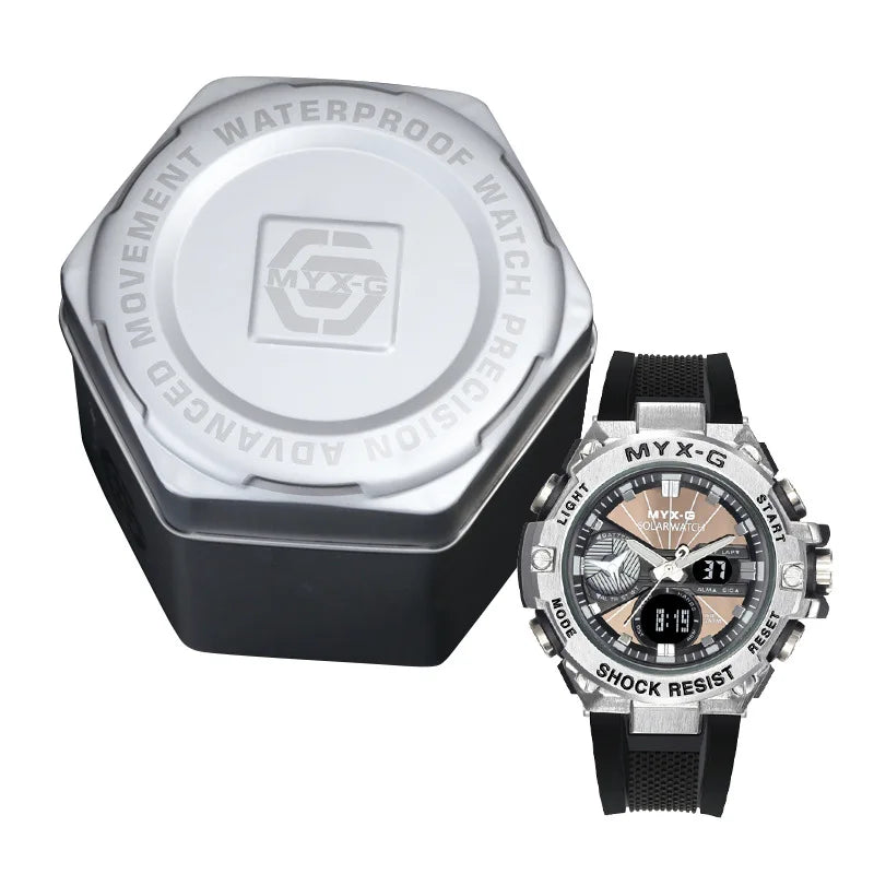 Montre Homme Énergie Solaire STRYVE – Style Acier Inoxydable – Double Affichage Analogique & Digital – Multifonction – Étanche 50M - BLACKBEARD OUTDOOR INDUSTRIES