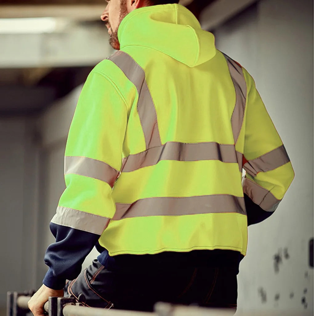 Sweat à Capuche Réfléchissant Haute Visibilité - Vêtement de Travail de Protection, Coloris Bloc, Fermeture Éclair - BLACKBEARD OUTDOOR INDUSTRIES