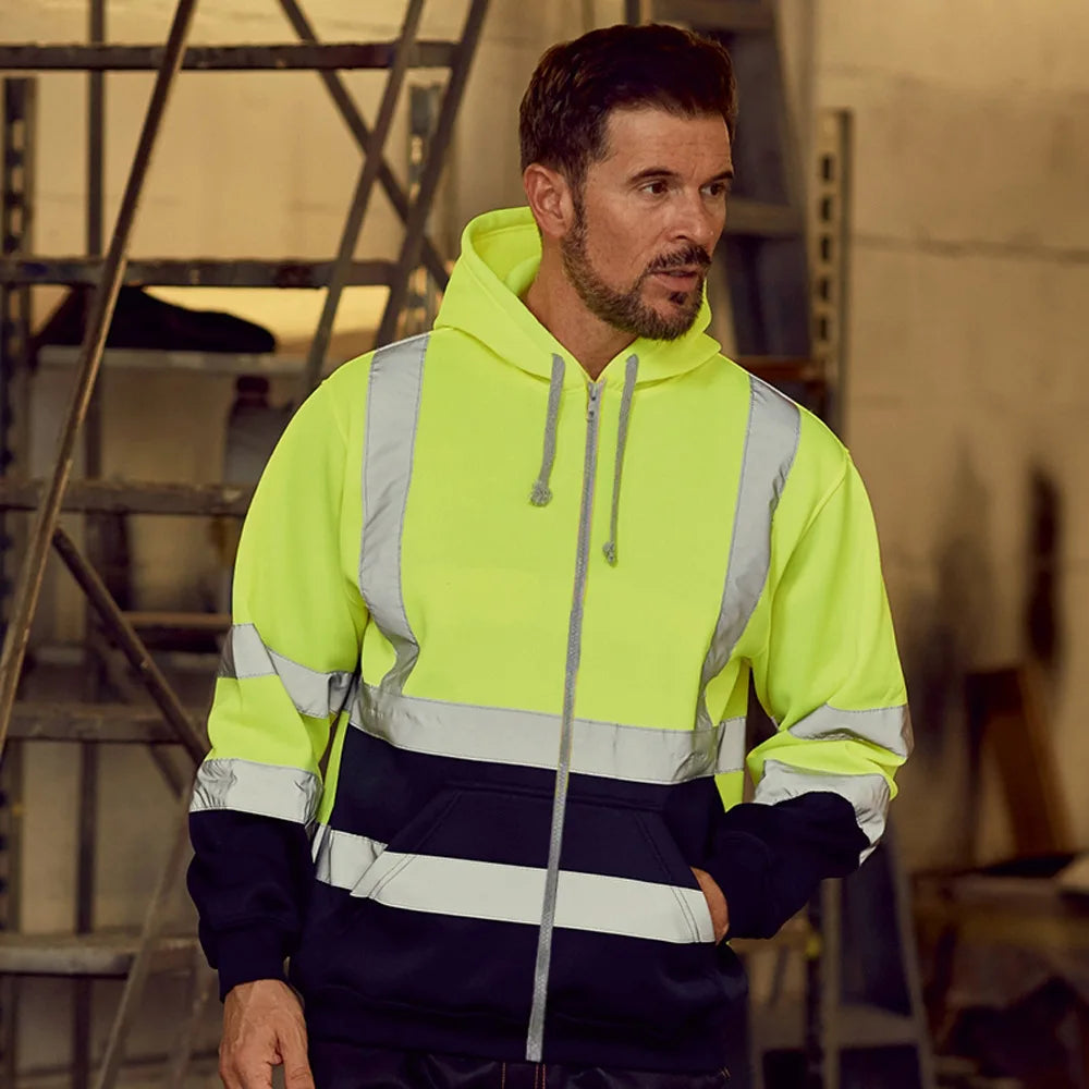 Sweat à Capuche Réfléchissant Haute Visibilité - Vêtement de Travail de Protection, Coloris Bloc, Fermeture Éclair - BLACKBEARD OUTDOOR INDUSTRIES