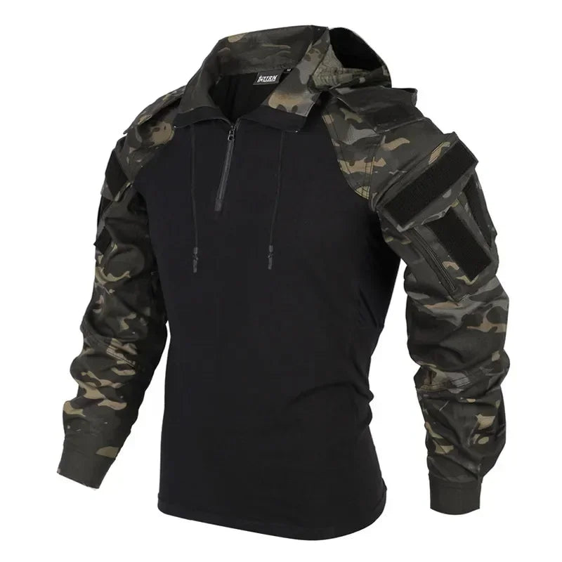 Chemise tactique unisexe manches longues – T-shirt respirant à capuche camouflage pour chasse, entraînement et paintball - BLACKBEARD OUTDOOR INDUSTRIES