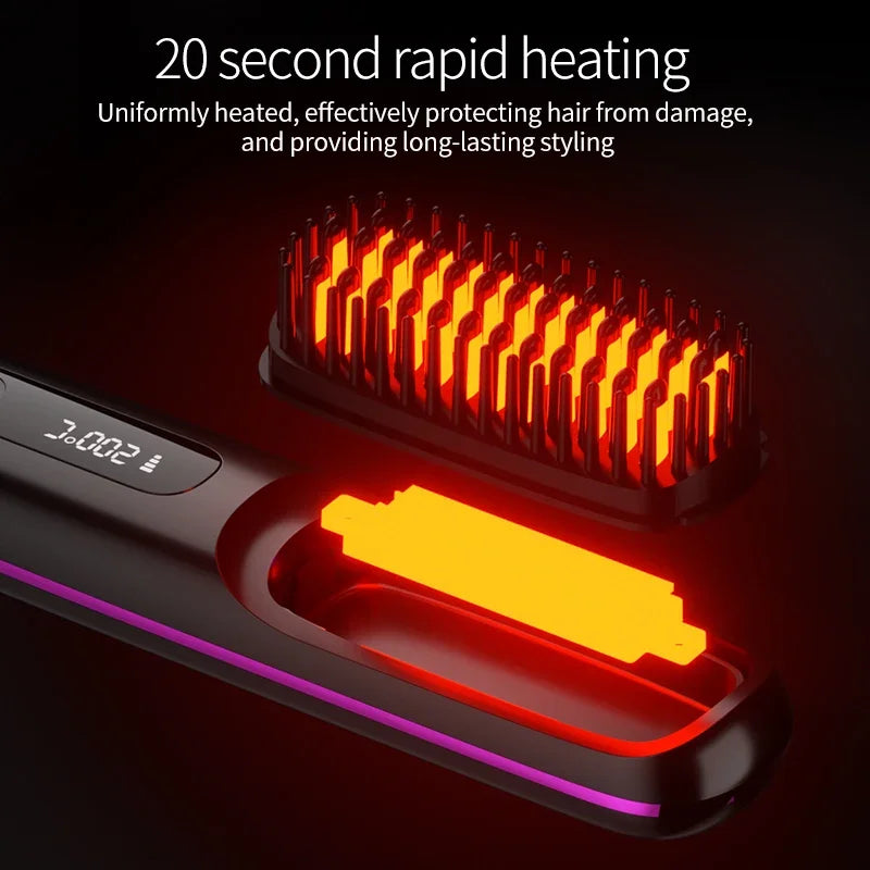 Peigne Lissant Électrique USB LCD avec Chauffage Céramique – Brosse Lissante Rechargeable Sans Fil avec Ions Négatifs - BLACKBEARD OUTDOOR INDUSTRIES