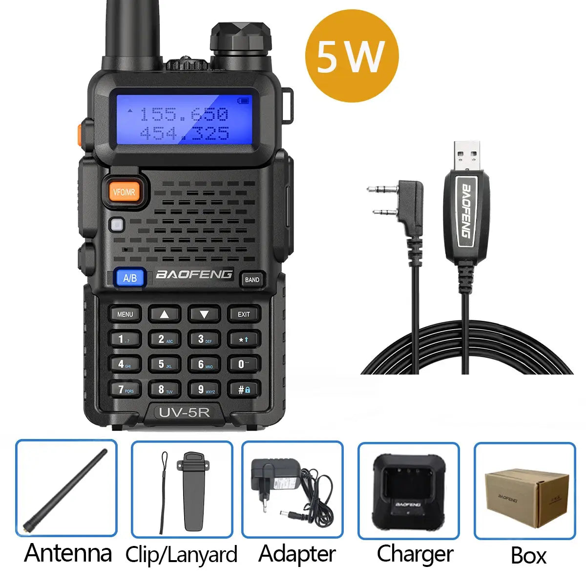 Baofeng UV-5R – Radio Bi-Bande VHF/UHF | 128 Canaux, Jusqu'à 15 km de Portée, Lampe LED et FM Ma boutique
