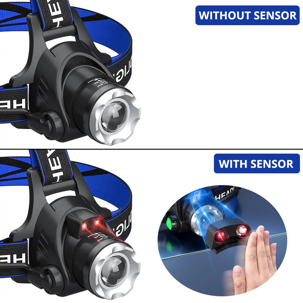 Lampe Frontale Heinast T6 – 50W LED Super Puissante, Zoom, Étanche, 3 Modes, Rechargeable 2x18650 (Batteries Optionnelles) Ma boutique