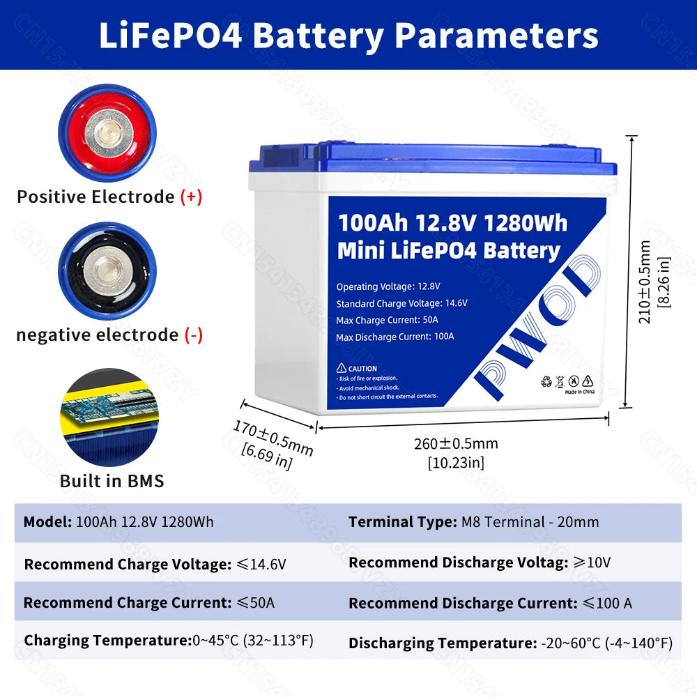Batterie LiFePO4 PWOD 12V 100Ah – Pack BCI Group 24 Pour VR, Bateau, Camping, Énergie Solaire - BLACKBEARD OUTDOOR INDUSTRIES