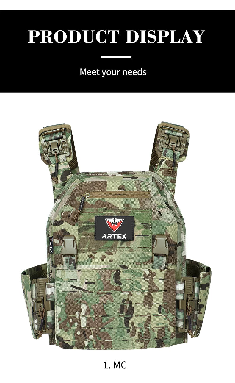 Gilet Tactique ARTEX - Gilet de Combat Léger à Libération Rapide - Porte-Plates 1000D en Polyester avec Système MOLLE - Chaleco Tactico - Gilet Militaire BLACKBEARD OUTDOOR INDUSTRIES