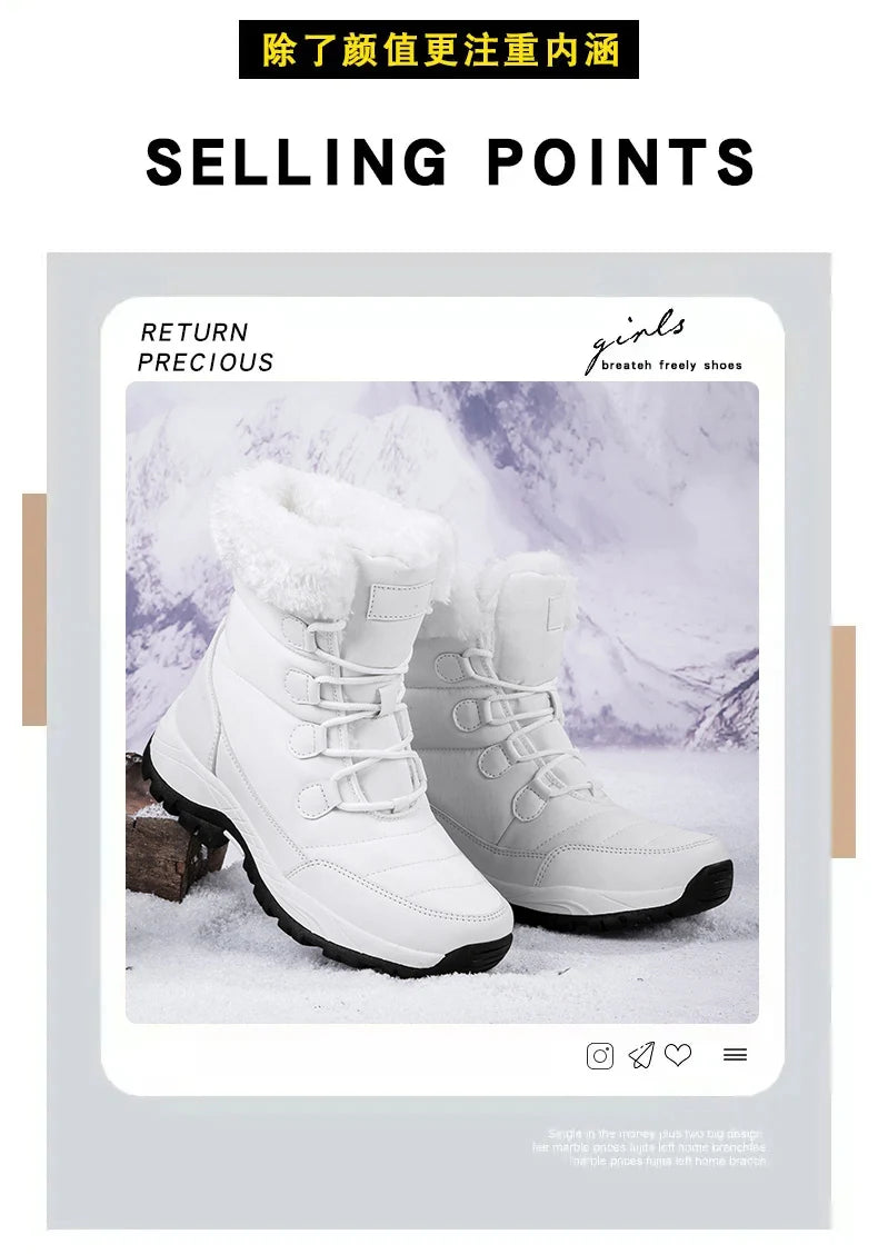 Bottes de Neige Femme Hiver 2024 – Sneakers Chaudes à Fourrure, Semelle Épaisse, Imperméables – Bottines Mi-mollet Outdoor - BLACKBEARD OUTDOOR INDUSTRIES