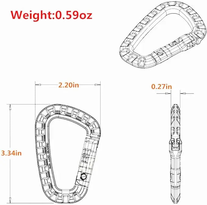 5 Pièces – Mousquetons Tactiques en Plastique 3,5" avec Clip Molle, Forme D, Fermeture à Ressort, Porte-Clés ITW, Outils EDC pour Camping, Randonnée et Activités de Plein Air - BLACKBEARD OUTDOOR INDUSTRIES