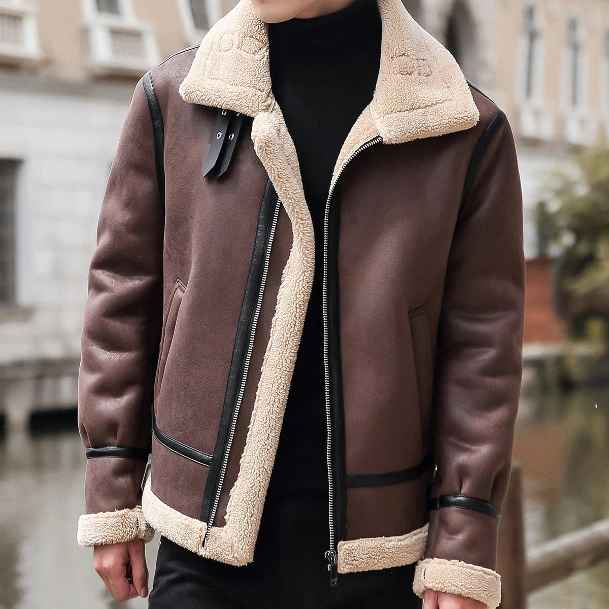 Veste en Cuir PU pour Homme avec Doublure en Cachemire – Manteau en Cuir Motard d'Hiver Épais et Chaud pour Hommes BLACKBEARD OUTDOOR INDUSTRIES