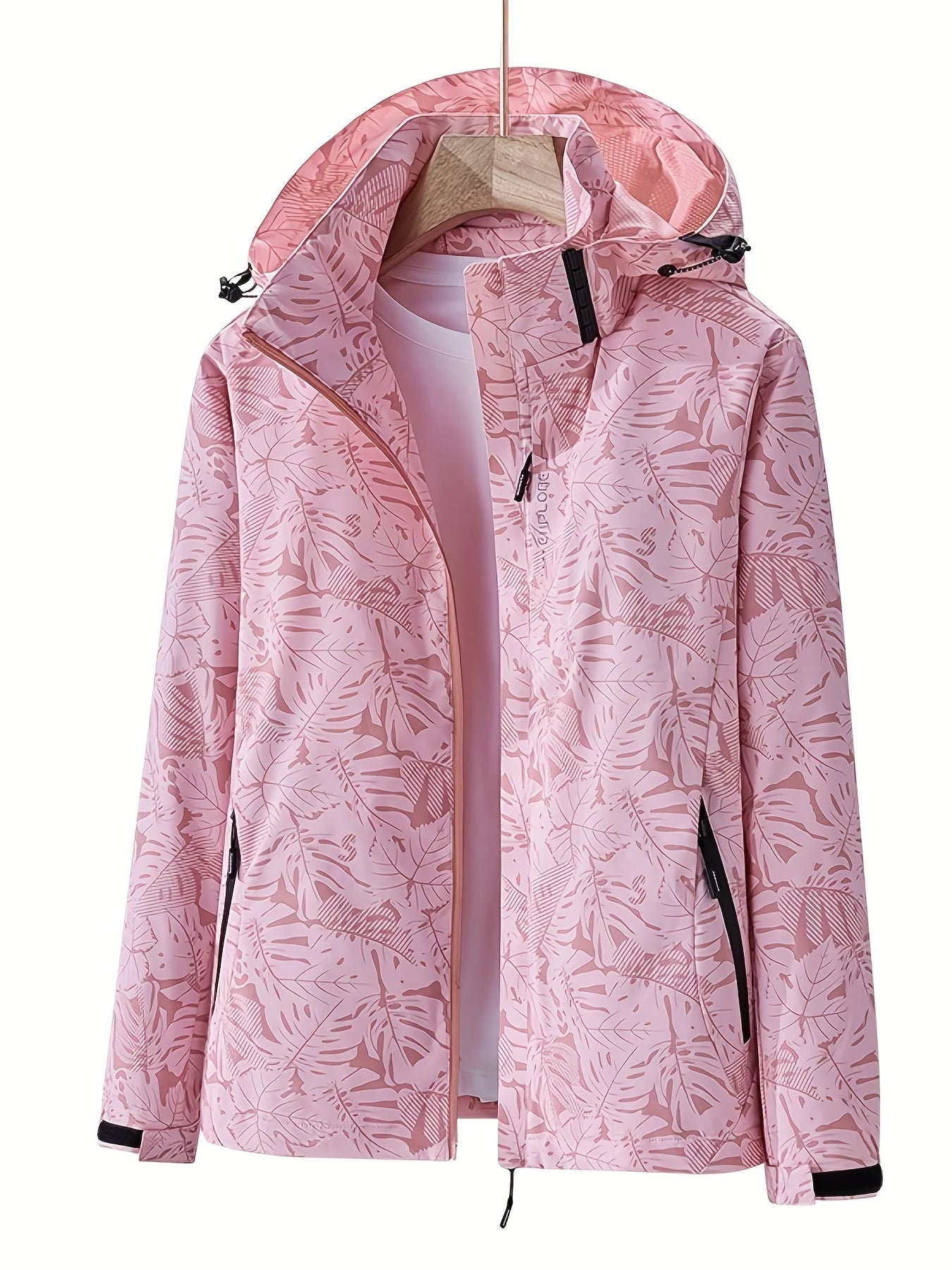 Veste de Sport pour Femme avec Imprimé Feuilles – Veste Outdoor Déperlant, Imperméable et Coupe-Vent avec Capuche Détachable – Idéale pour la Randonnée et les Activités de Loisirs - BLACKBEARD OUTDOOR INDUSTRIES