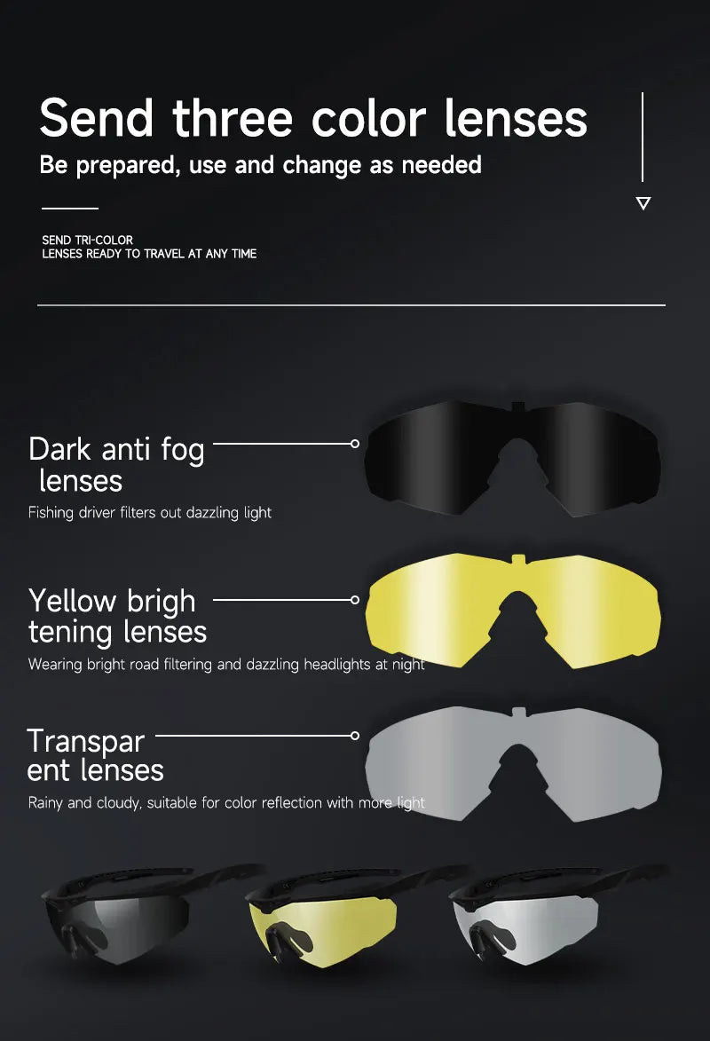 Lunettes Tactiques de Tir 3 Lentilles - Lunettes Résistantes aux Impacts, Anti-buée et Anti-vent BLACKBEARD OUTDOOR INDUSTRIES
