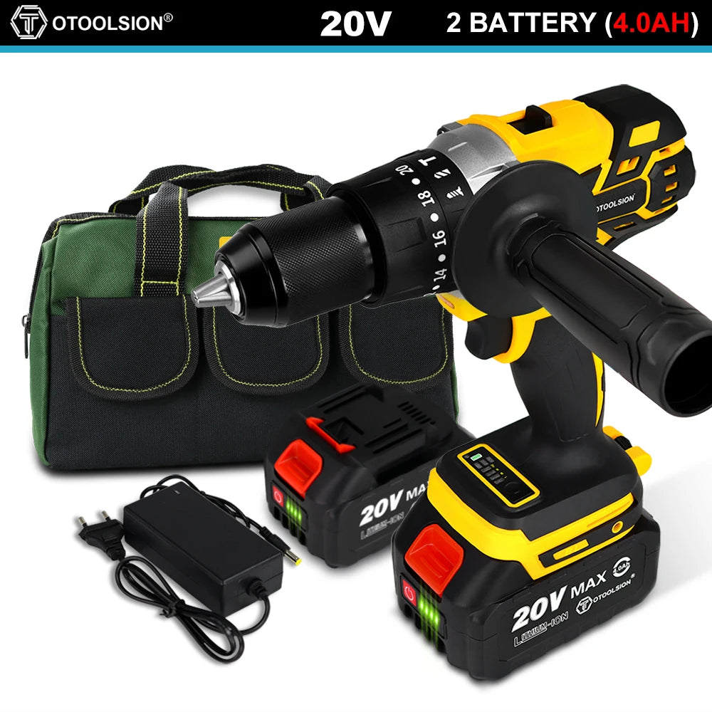 OToolsion 20V 13MM Perceuse sans fil à moteur Brushless – Visseuse à impact pour béton BLACKBEARD OUTDOOR INDUSTRIES