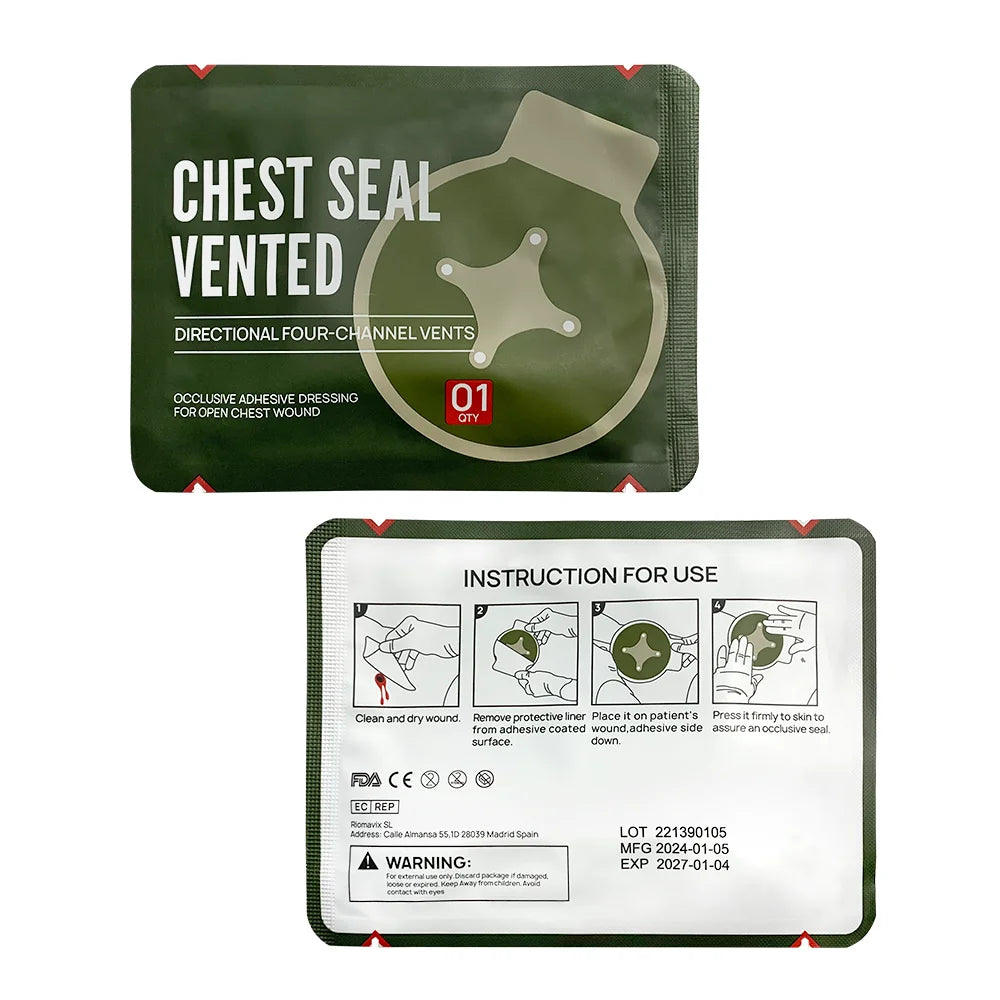 Pansement de Scellement pour Torse Tactique avec 4 Orifices (Vented) - Soins Trauma pour Patch Médical de Scellement Thoracique IFAK BLACKBEARD OUTDOOR INDUSTRIES