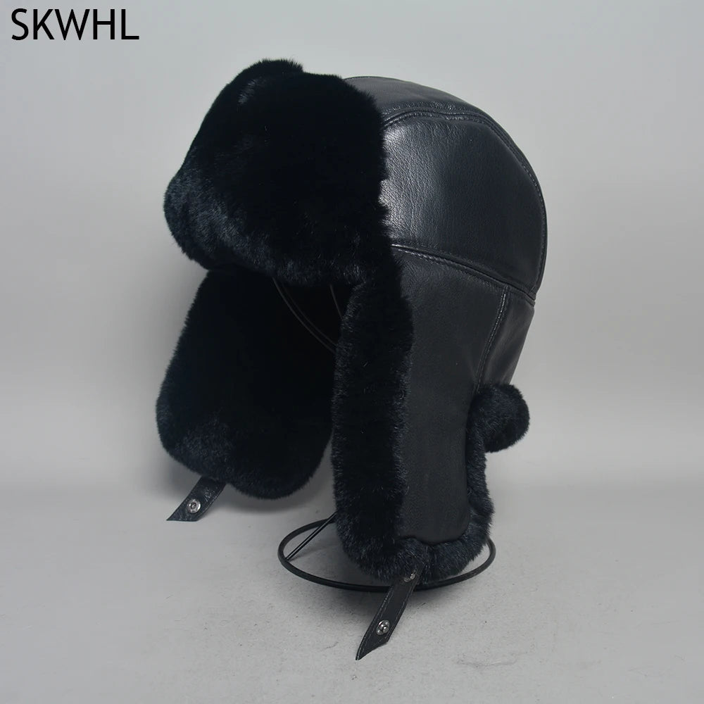 Chapka Bombardier Mixte en Véritable Fourrure de Lapin Rex et Cuir de Mouton – Modèle Ushanka Hiver - BLACKBEARD OUTDOOR INDUSTRIES