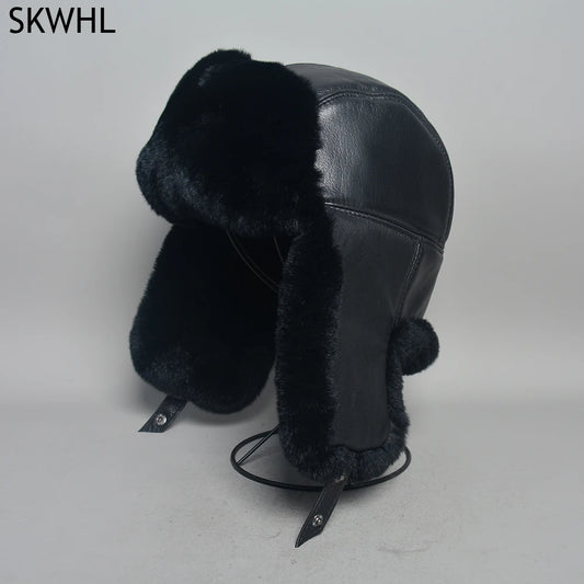 Chapka Bombardier Mixte en Véritable Fourrure de Lapin Rex et Cuir de Mouton – Modèle Ushanka Hiver - BLACKBEARD OUTDOOR INDUSTRIES