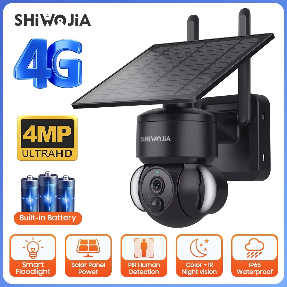 Caméra de Surveillance Solaire 4MP SHIWOJIA – 4G / WiFi | Batterie 7500mAh | PTZ 360° | Vision Nocturne Couleur | Audio Bidirectionnel | Étanche IP65 Ma boutique