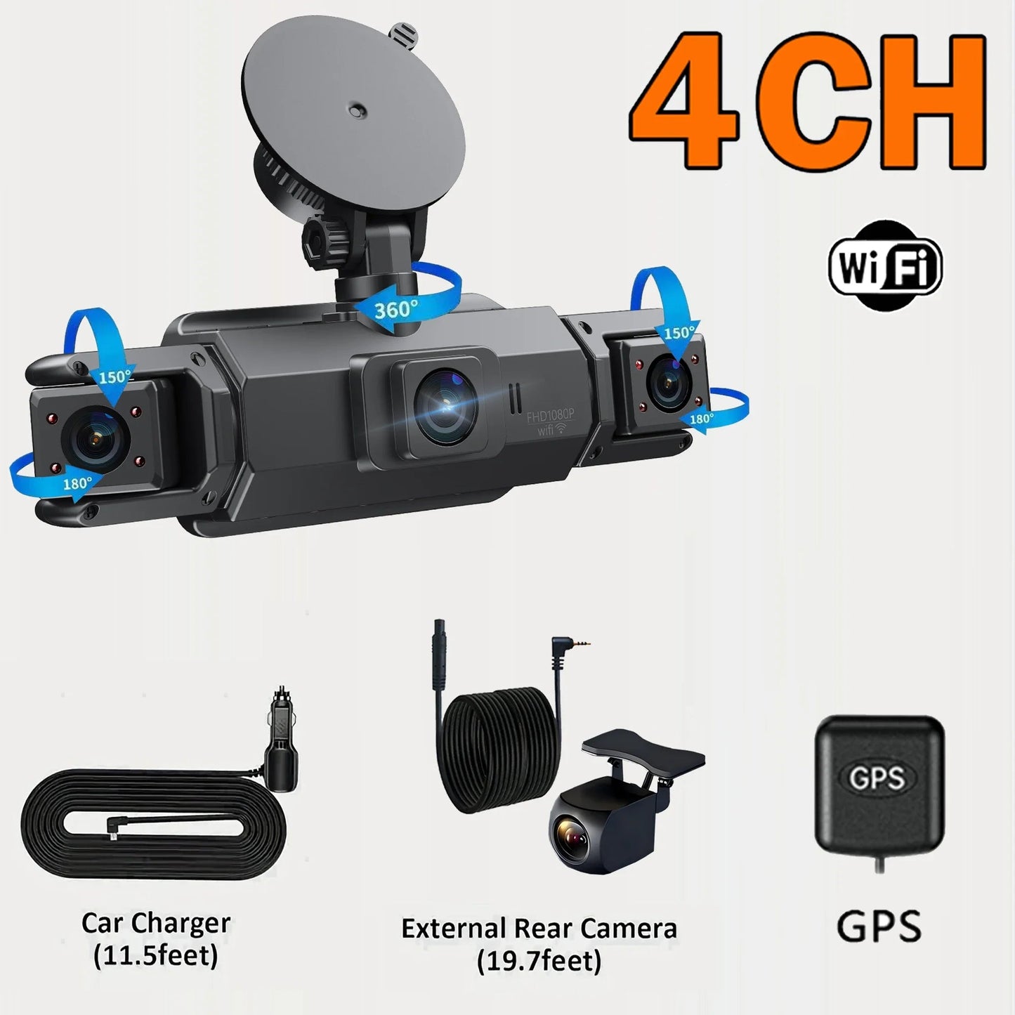 📷 Caméra Voiture 4 Canaux 1080P – GMAIPOP DVR avec Vision Nocturne, WiFi & Enregistrement 360° Ma boutique