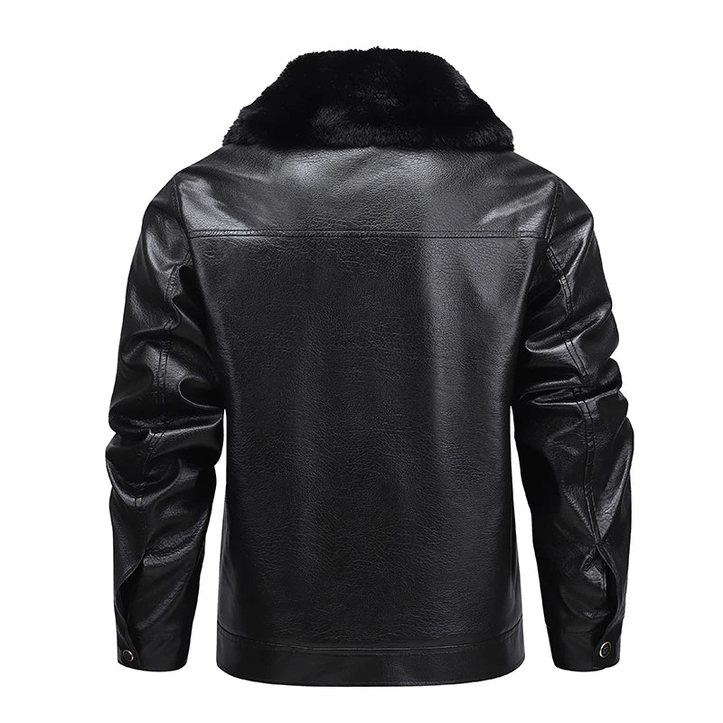 Winter Men Fleece Motor Biker Leather Jacket Man Lapel Thick Outwear Leather Coat Man Vintage Formal Fashion Leather Windbreaker BLACKBEARD OUTDOOR INDUSTRIES