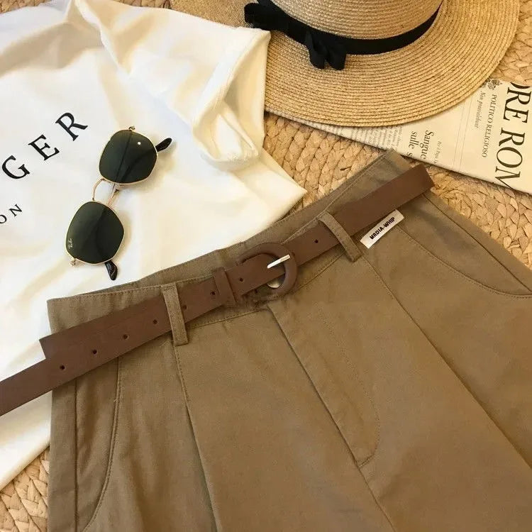 Short Large Femme Été – Style Classique & Décontracté Coupe A-Line, Léger, Coton Mélangé, Taille Mi-haute, Fermeture Zippée Ma boutique