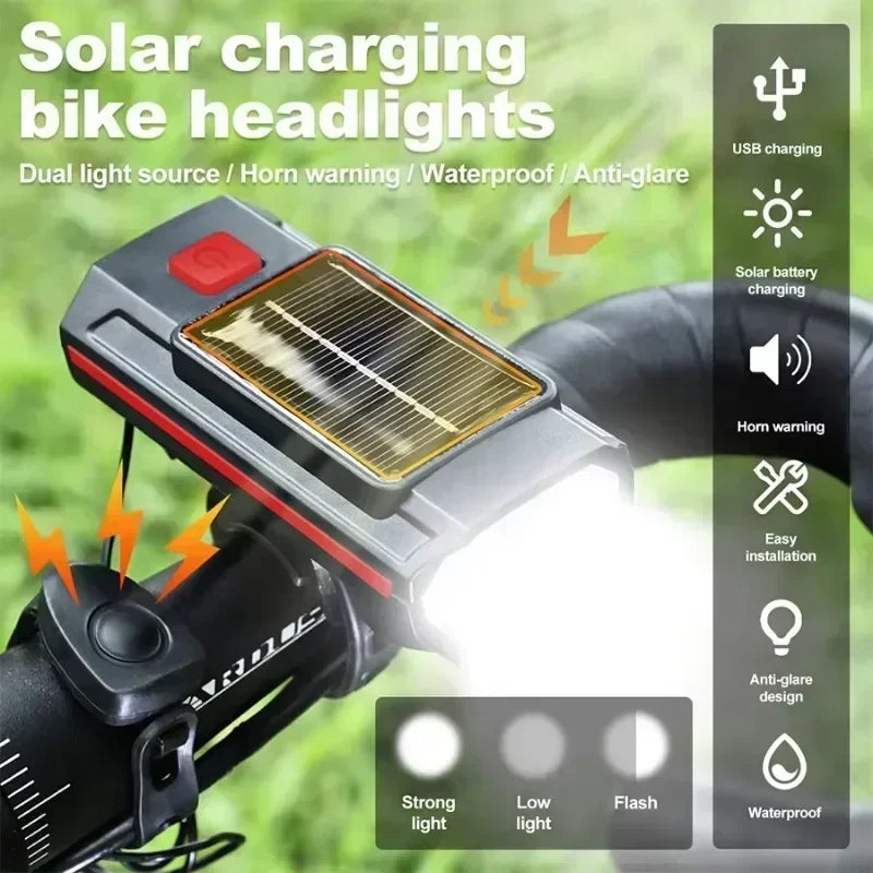 phare avant de vélo solaire a éclairage double faisceau avec avertisseur sonore Ma boutique