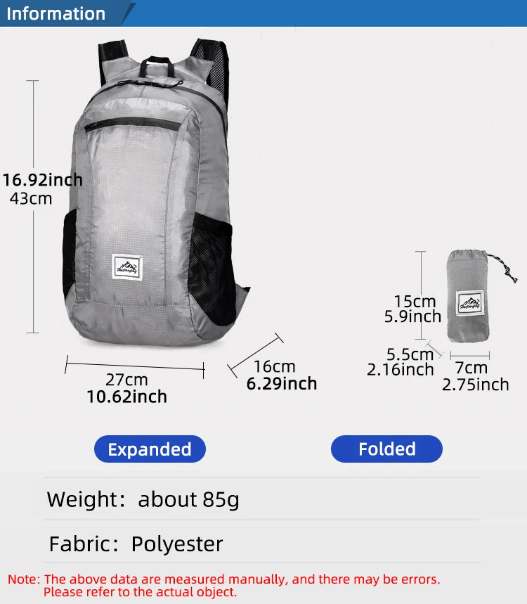 Sac à Dos Pliable 18L Ultra-Léger – Sac de Voyage, Randonnée, Cyclisme et Escalade - BLACKBEARD OUTDOOR INDUSTRIES
