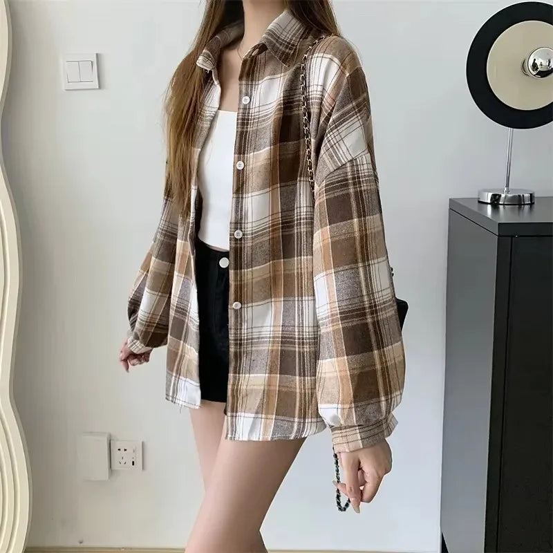 Chemise à Carreaux Femme – Style Vintage Preppy | Manches Longues | Coupe Ample | Automne / Toutes Saisons - BLACKBEARD OUTDOOR INDUSTRIES