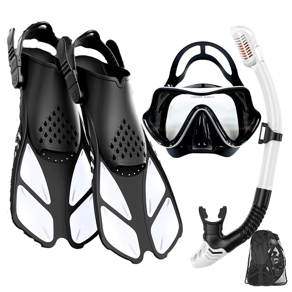 JoyMaySun Set Masque, Palmes et Tuba Adulte – Kit de Plongée Complet avec Sac de Transport - BLACKBEARD OUTDOOR INDUSTRIES