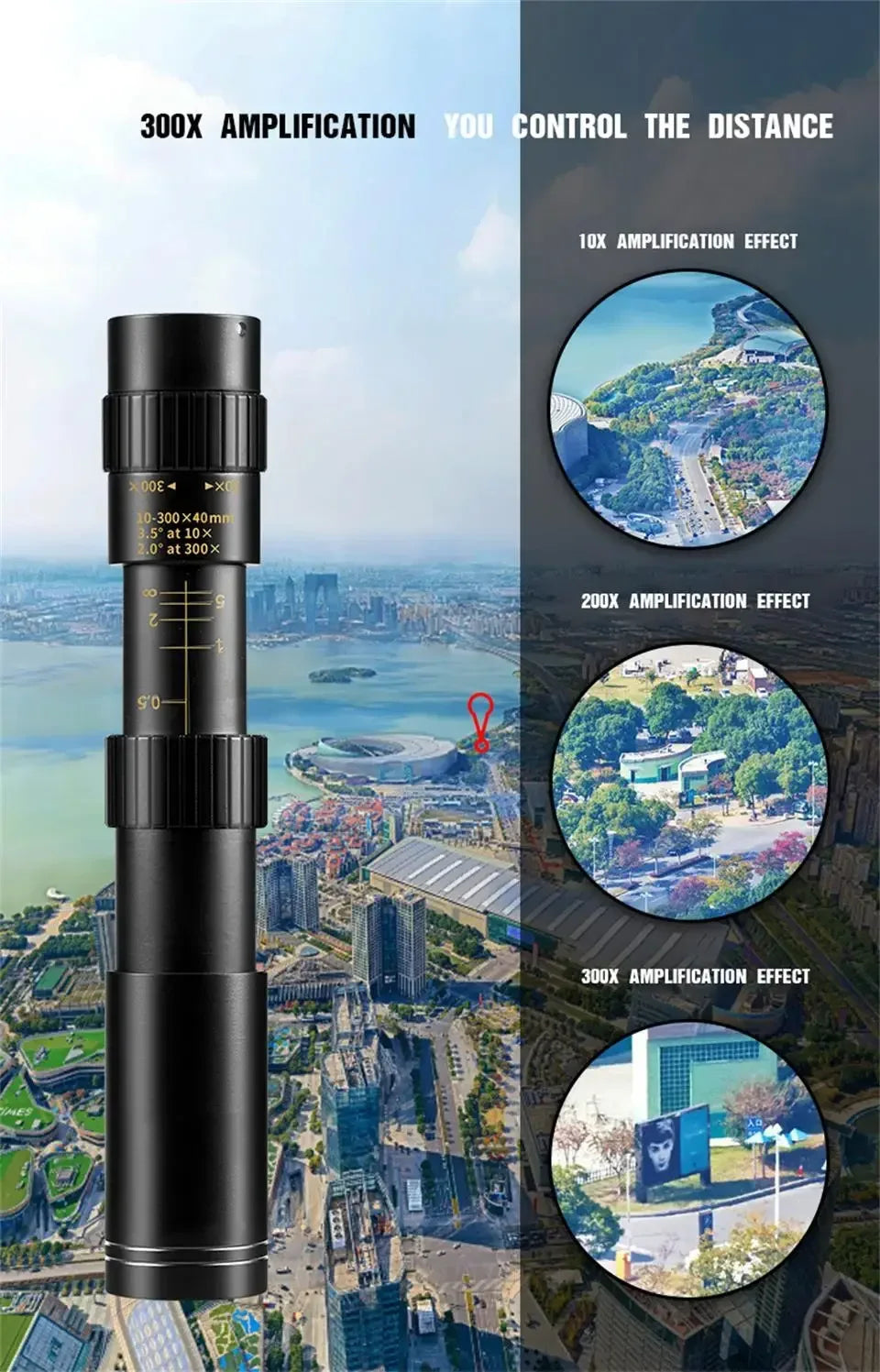 Monoculaire Haute Définition 10-300x40 avec Prismes BAK4 – Télescope Professionnel Portable Zoom Longue Portée 4K pour Camping, Observation et Aventures Extérieures - BLACKBEARD OUTDOOR INDUSTRIES