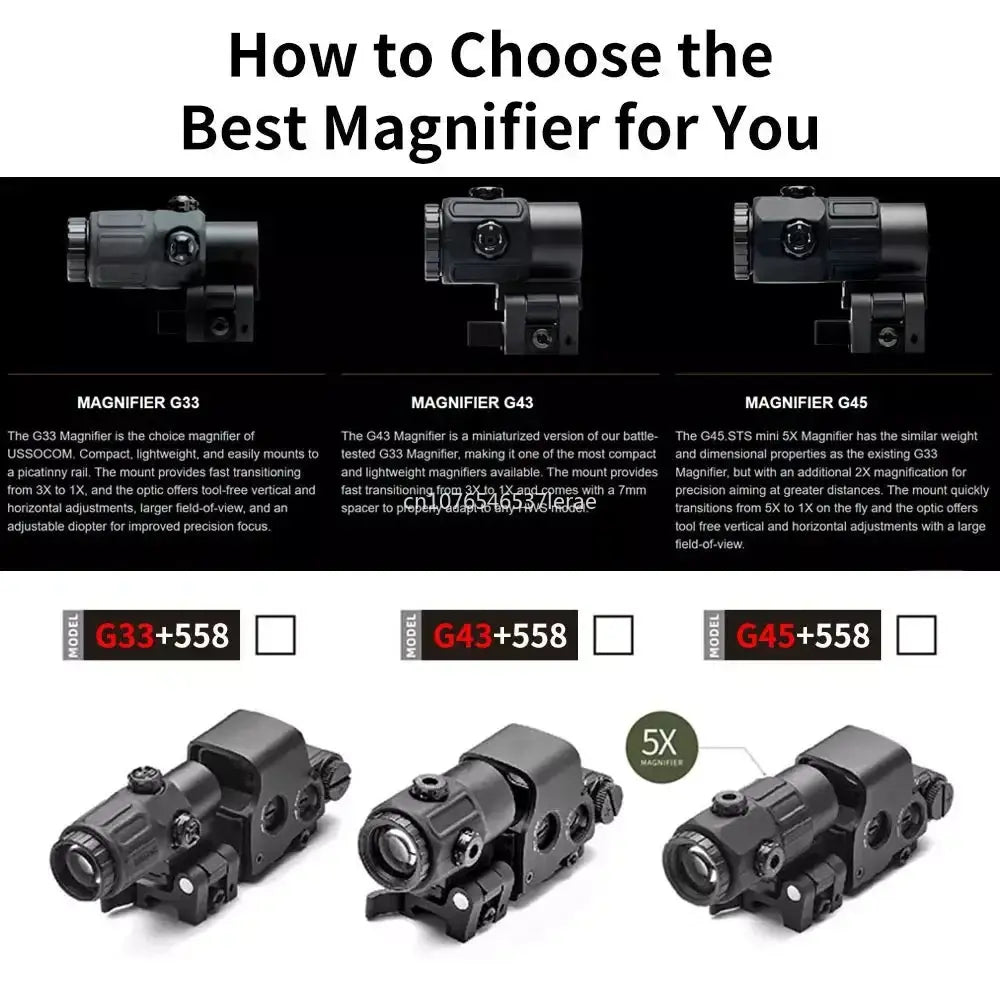 558 Viseur Holographique à Point Rouge avec Magnificateur 3X/5X G33/G43/G45 - Rail 20mm & Système de Fixation Rapide Ma boutique