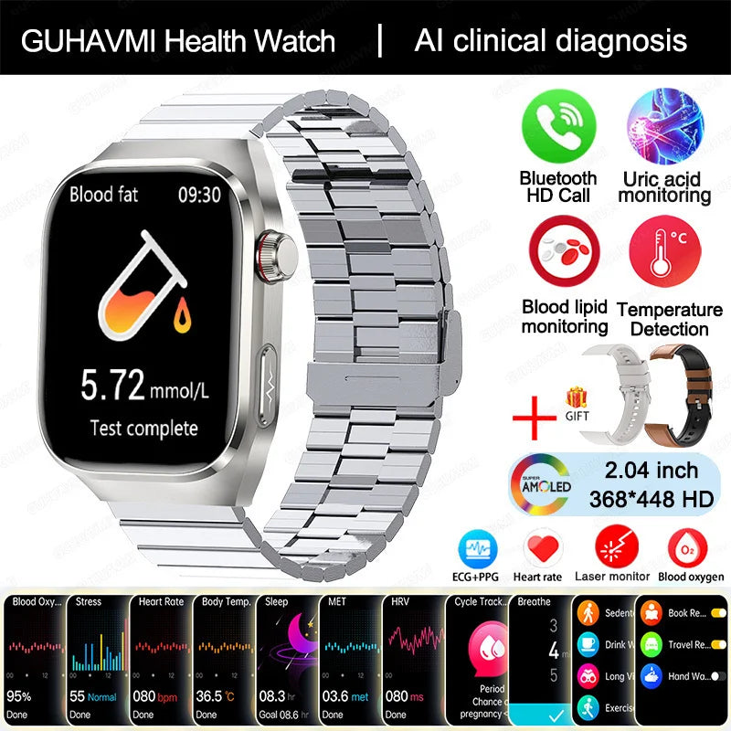 Montre Connectée Homme 2025 – Suivi Santé Avancé ECG+PPG – Surveillance Acide Urique & Lipides – Appels Bluetooth – Écran 2.04” AMOLED – Pour Android & iOS - BLACKBEARD OUTDOOR INDUSTRIES