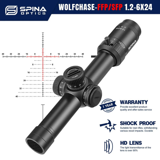 SPINA OPTICS WolfChase LPVO 1.2-6x24 FFP/SFP - Lunette de Tir pour Fusil, Viseur à Point Rouge, Optique de Chasse et CQB Ma boutique