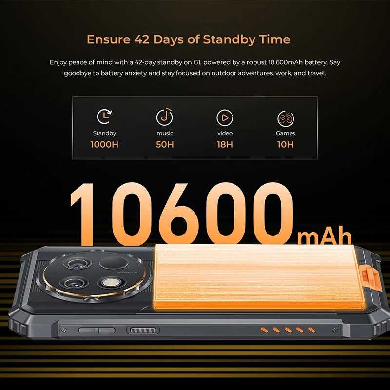 OUKITEL G1 Rugged Smartphone – Global Version 6.52" HD+ | 10600mAh | 6GB + 256GB | Android 14 | 48MP + 2MP Caméra - BLACKBEARD OUTDOOR INDUSTRIES