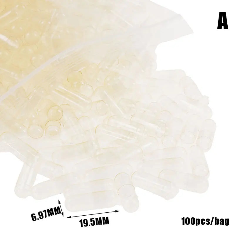 100PCS Capsules Vides en Gélatine Transparente - Taille Standard 00#, 0#, 1# Ma boutique