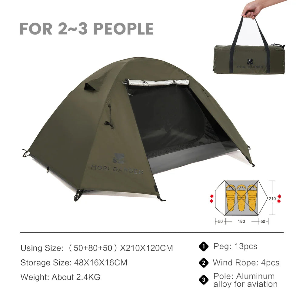 MOBI GARDEN Camping Backpacking Tent Waterproof Rainproof Hiking Silver Coated Sun Protection Easy Set Up - BLACKBEARD OUTDOOR INDUSTRIES