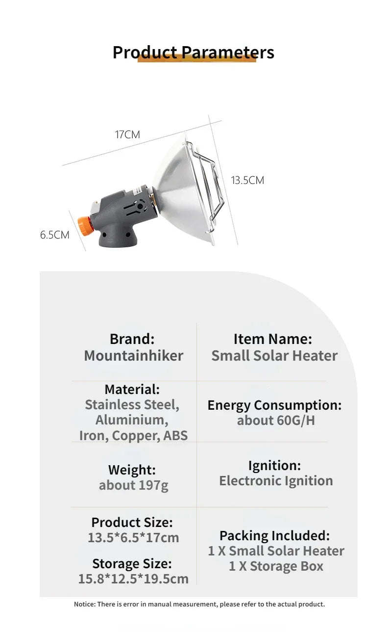 MOUNTAINHIKER Portable Mini Sun Gas Heating Stove Chauffage Gaz Portable Compact pour Camping et Activités Outdoor - BLACKBEARD OUTDOOR INDUSTRIES