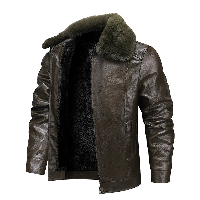 YJKVUR Men's Fleece-Lined Warm Faux Leather Jacket Waterproof Windproof Autumn Winter New Arrival Man Motorcycle Stylish Coat  BLACKBEARD OUTDOOR INDUSTRIES