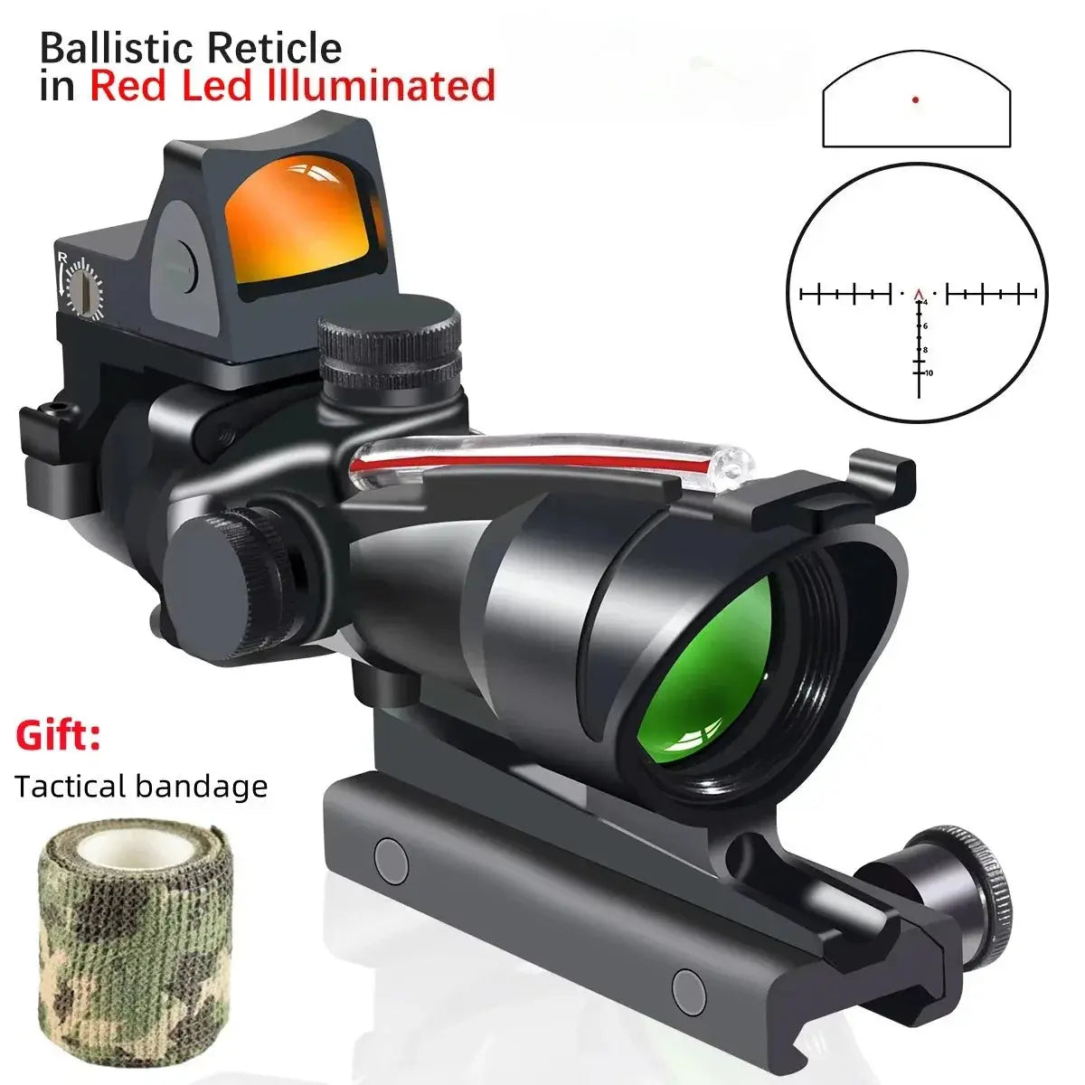 Lunette de Tir 4x32 avec Point Rouge – Optique à Fibre Réelle, Réticule Éclairé Vert et Rouge pour Rail 20mm Ma boutique