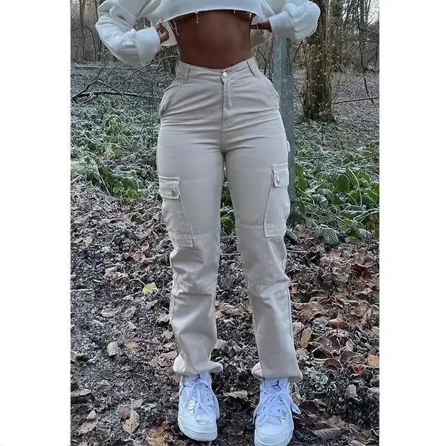 Jean Taille Haute Élastique Femme – Jean Cargo Détente en Denim, Poches Pratiques – Pantalon Slim et Confortable pour le Travail et les Loisirs - BLACKBEARD OUTDOOR INDUSTRIES