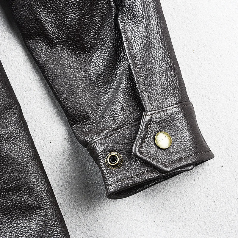 Brown Autumn Leather Jacket Men Safari Style Four Pockets Plus Size 5XL Natural Cowhide M65 Belt Genuine Leather Coat BLACKBEARD OUTDOOR INDUSTRIES