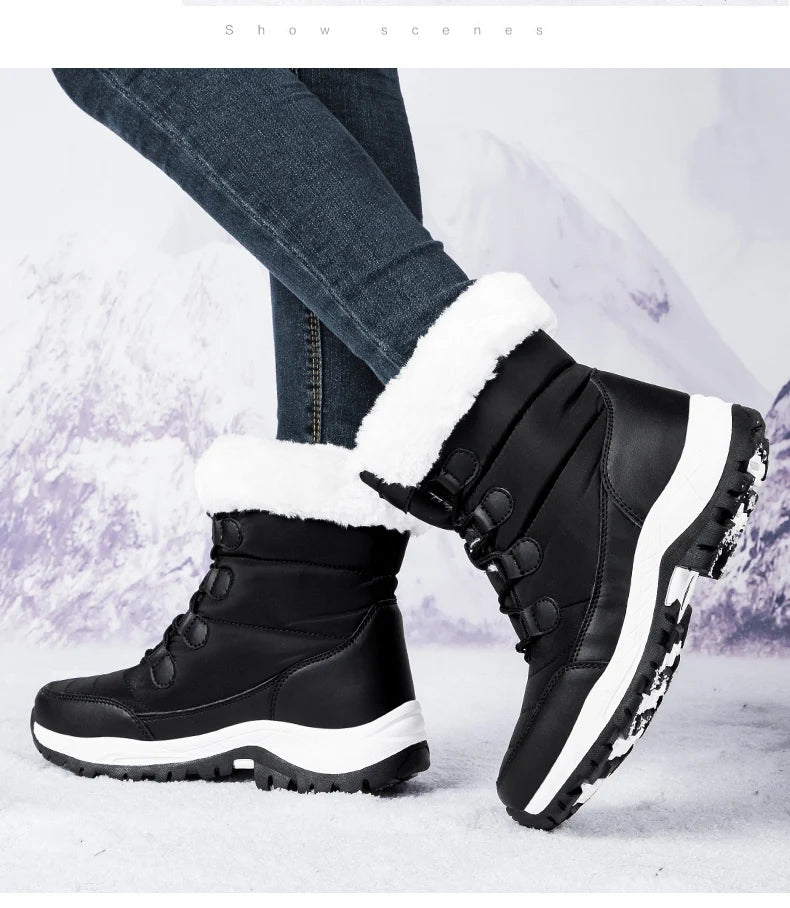 Bottes de Neige Femme Hiver 2024 – Sneakers Chaudes à Fourrure, Semelle Épaisse, Imperméables – Bottines Mi-mollet Outdoor - BLACKBEARD OUTDOOR INDUSTRIES