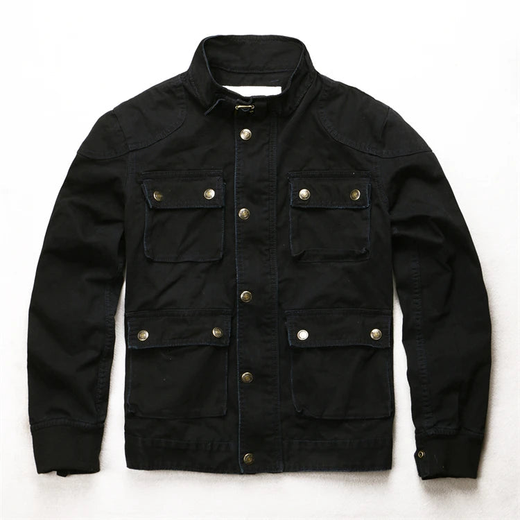 Casual Camouflage Cargo Jacket Mens Cotton Multi Pocket Tactical Coats Stand Collar Fashion Vintage Autumn Bomber Outwear BLACKBEARD OUTDOOR INDUSTRIES