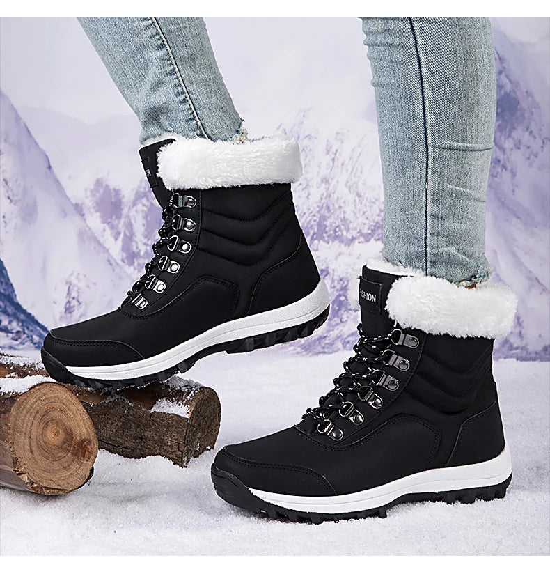 Bottes de Neige Femme Hiver 2024 – Sneakers Chaudes à Fourrure, Semelle Épaisse, Imperméables – Bottines Mi-mollet Outdoor - BLACKBEARD OUTDOOR INDUSTRIES