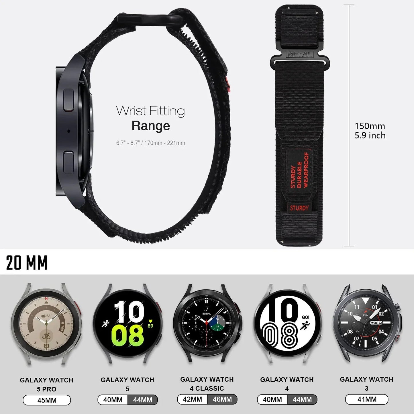 Bracelet Tactique en Nylon pour Samsung Galaxy Watch (7, 6, 5, 4) - 20mm / 22mm - Bandes Nylon Loop pour Gear S3 & Active BLACKBEARD OUTDOOR INDUSTRIES
